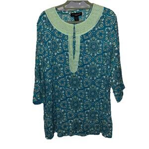 Saint Tropez West Top Women Plus Size 2X Linen Blend Embroidered Tunic Resort